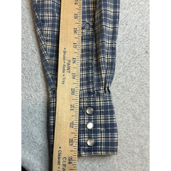 Wrangler FR Shirt Mens Large Blue Plaid Flannel Snap Western HRC2 2112 Work - Picture 10 of 11